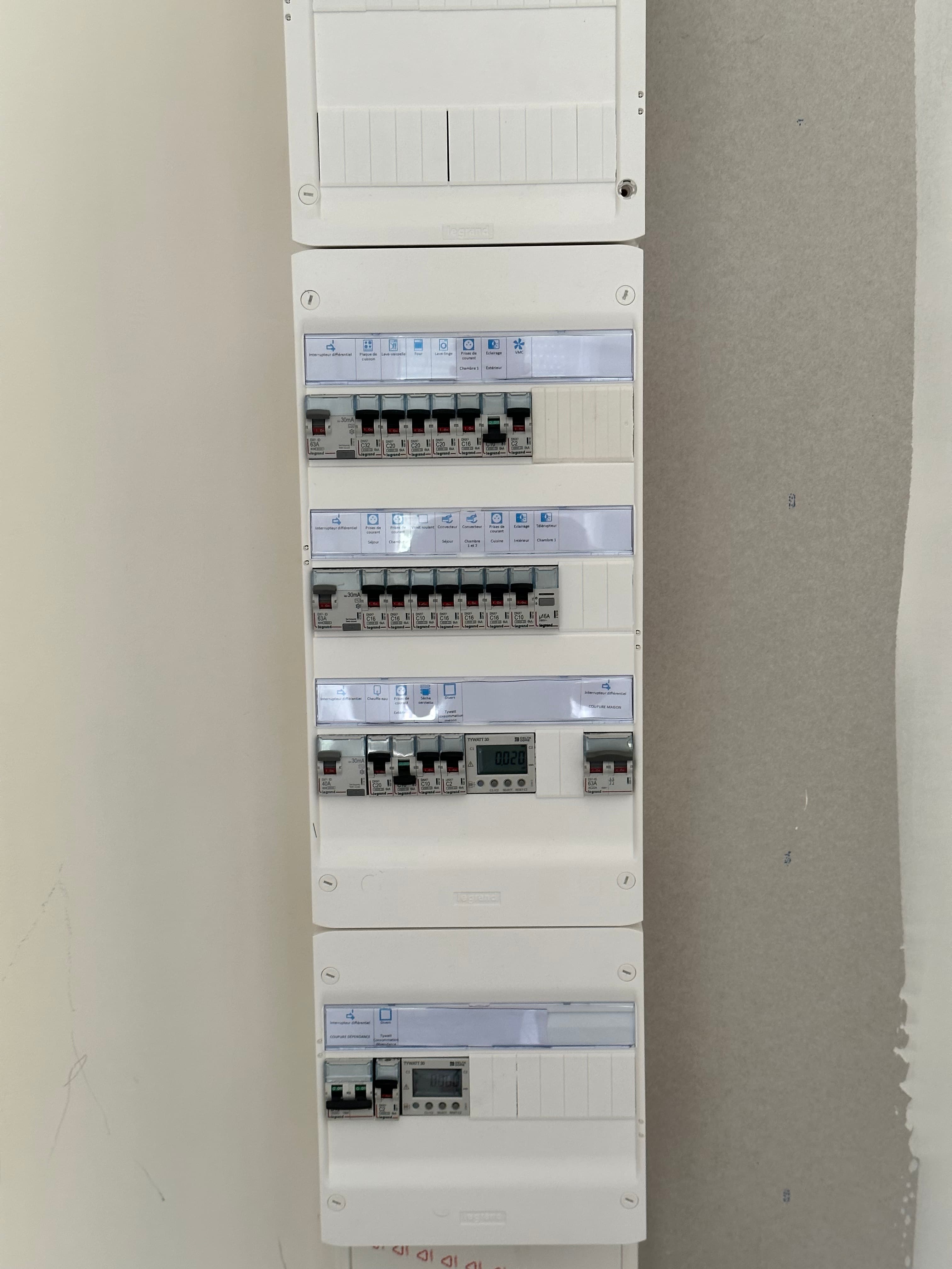 Tableau électrique installé avec repères de circuits